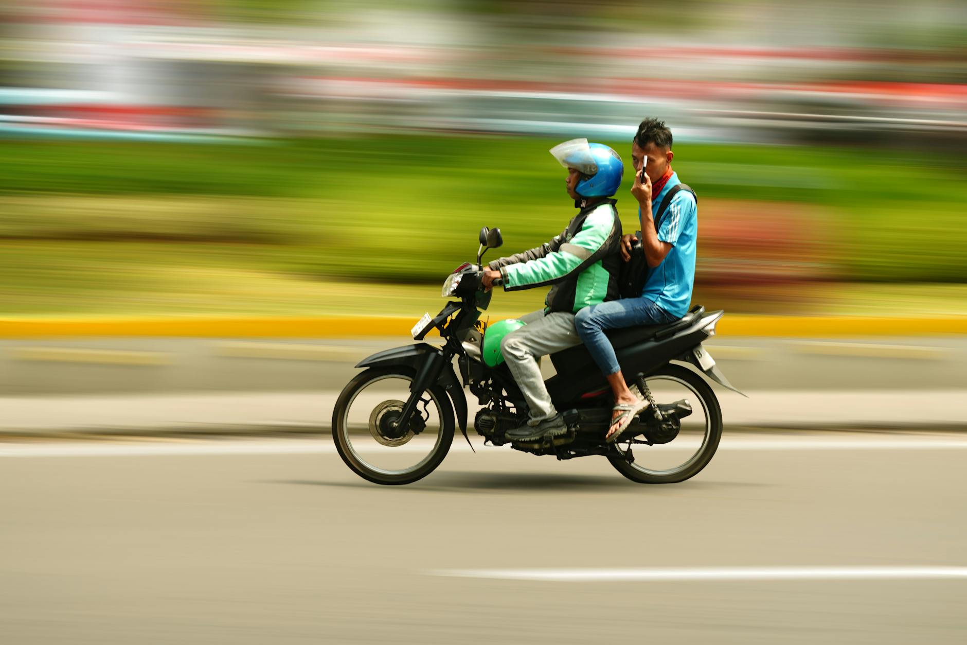 urban motorbike ride in motion blur