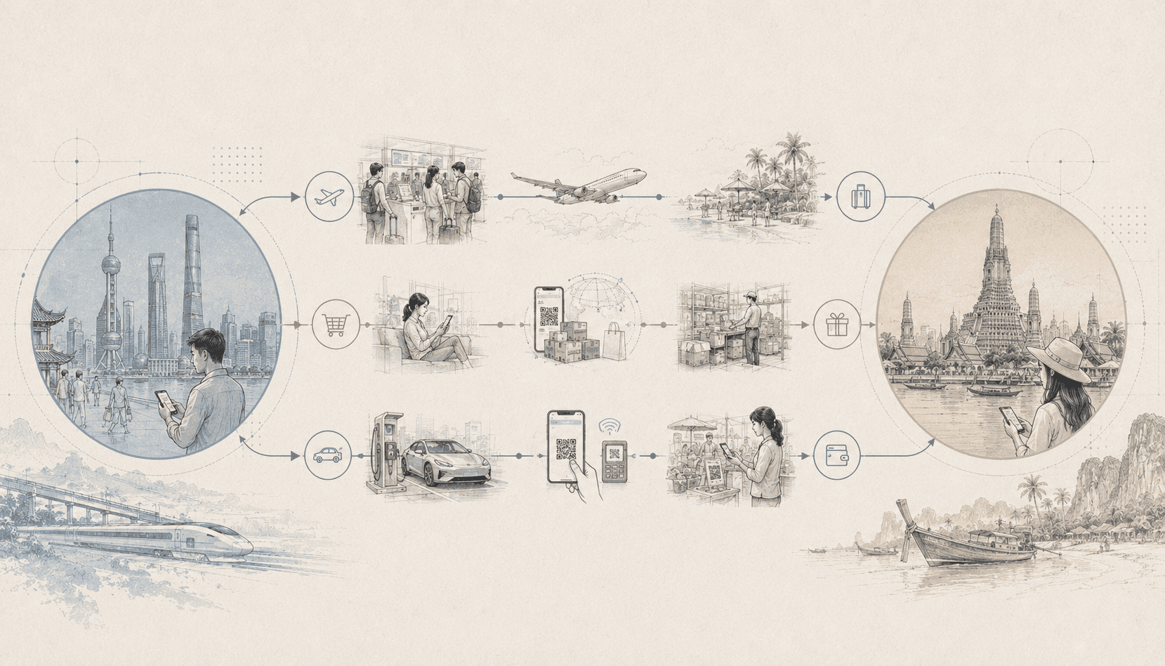 China-Thailand tourism platforms digital consumer illustration
