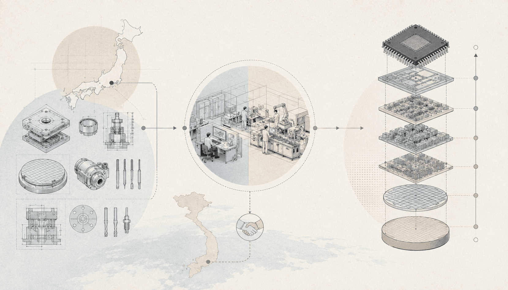 Japan-Vietnam engineering partnership illustration
