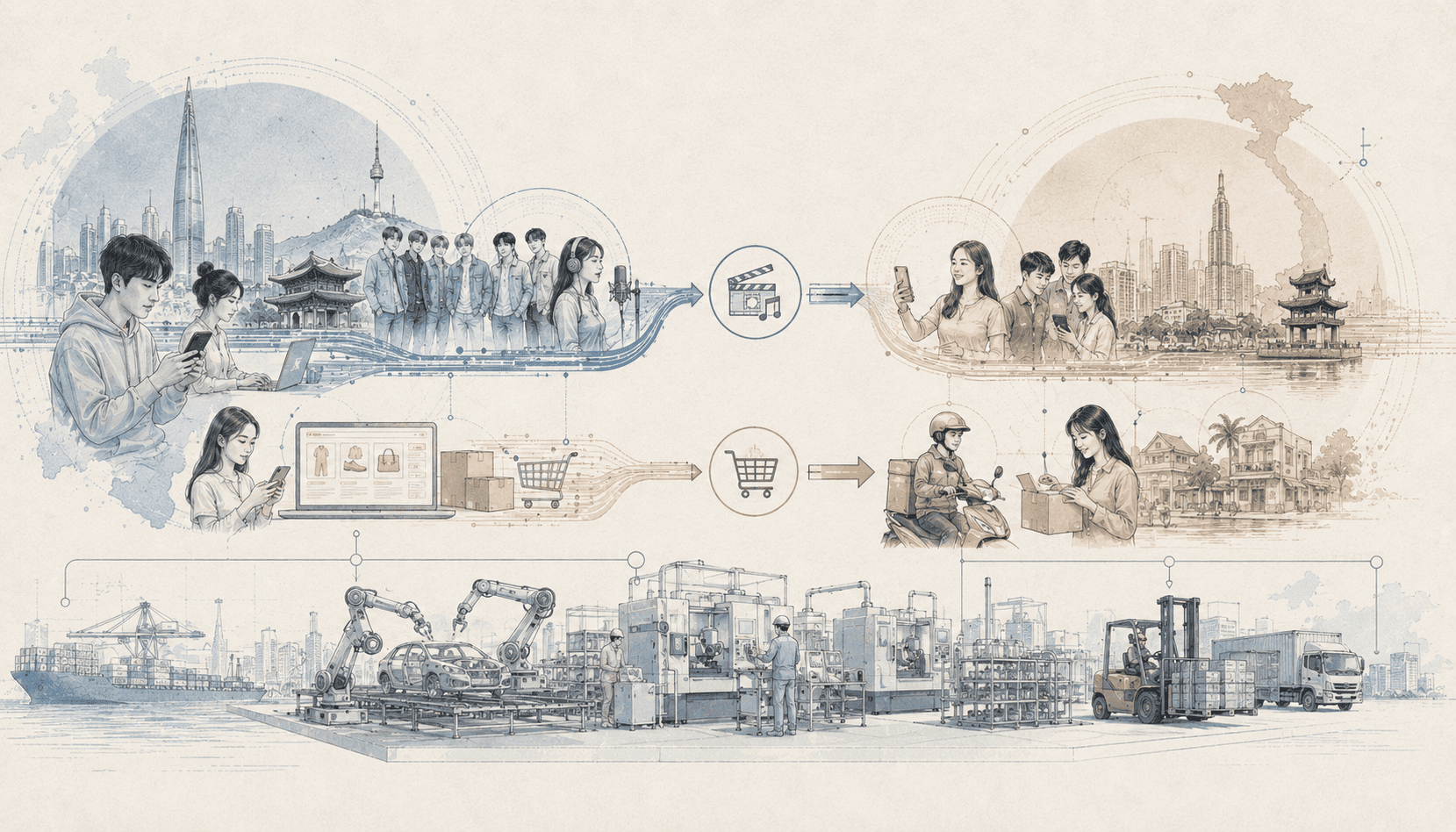 Korea-Vietnam digital consumer illustration