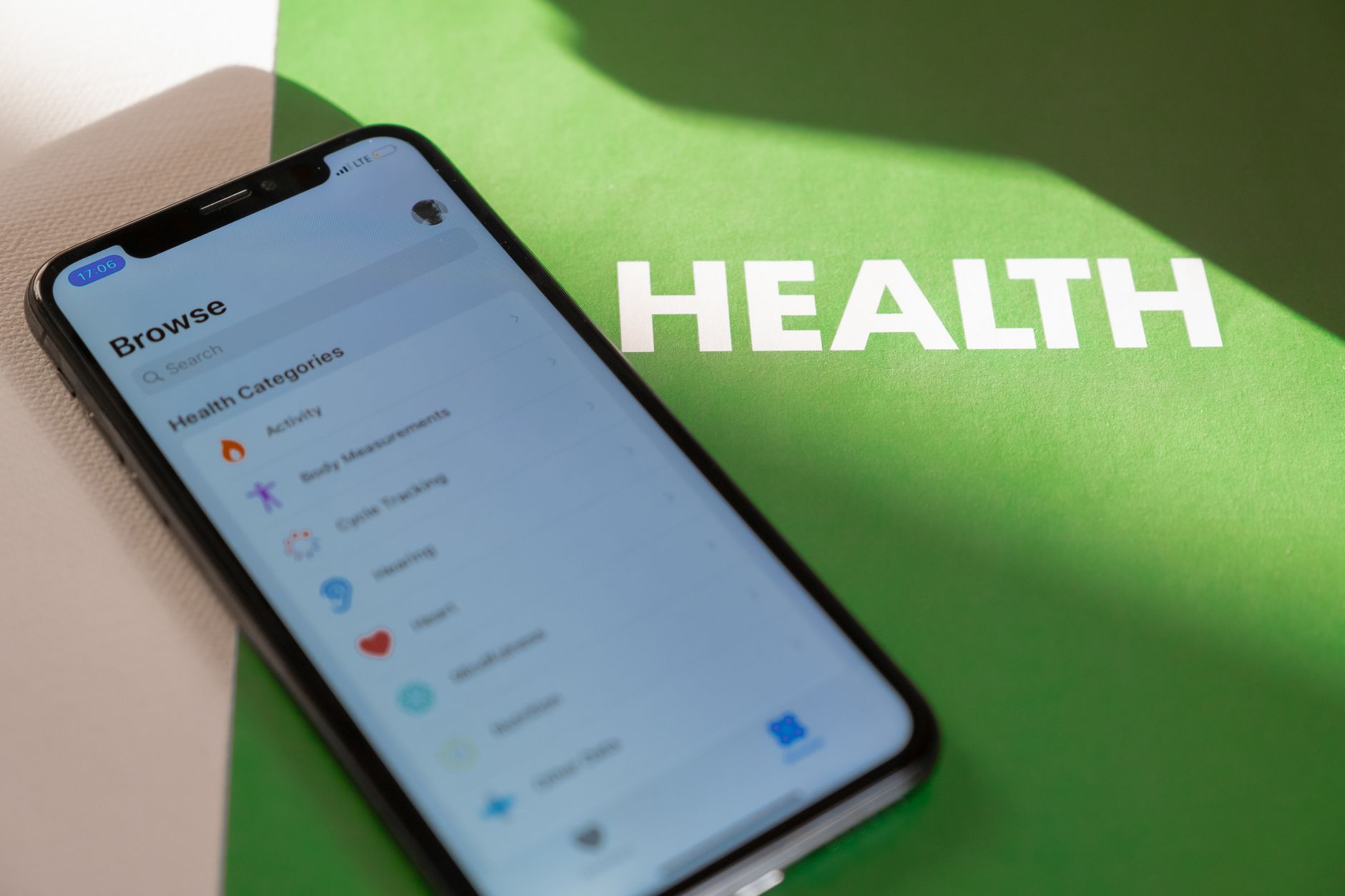 smartphone screen displaying health settings