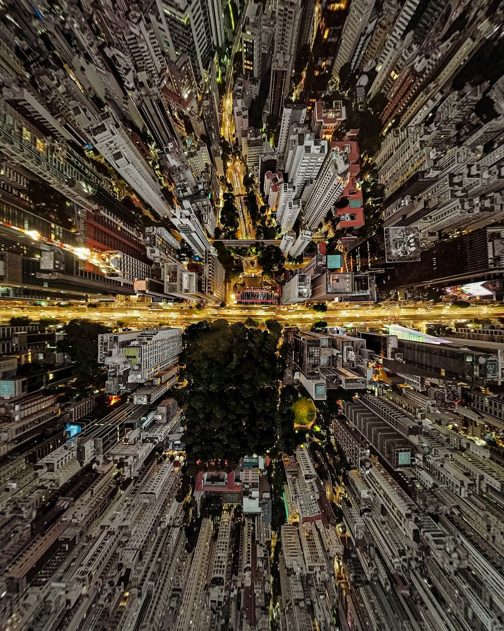 aerial urban cityscape with skyscrapers at night